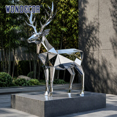 Custom Size Mirror Stainless Steel Geometric Deer Sculpture for Hotel Courtyard Landscape