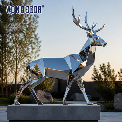 Custom Size Mirror Stainless Steel Geometric Deer Sculpture for Hotel Courtyard Landscape