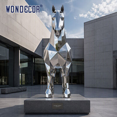 Large Mirror Stainless Steel Geometric Faceted Horse Sculpture for Corporate Plaza & Office Building Landscape