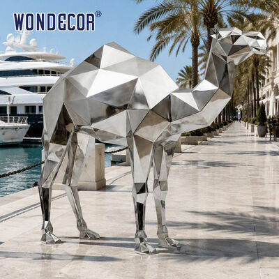 Custom Size Mirror Stainless Steel Geometric Dromedary Camel Sculpture for Resort Commercial Plaza Outdoor Art