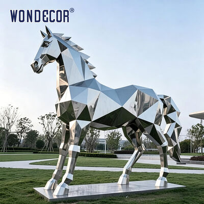 Large Mirror Stainless Steel Geometric Faceted Horse Sculpture for City Park & Industrial Park Landscape