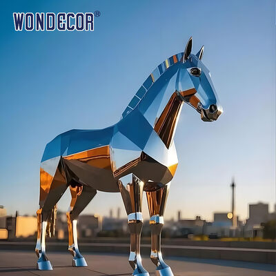 Large Mirror Stainless Steel Geometric Faceted Horse Sculpture for City Park & Industrial Park Landscape