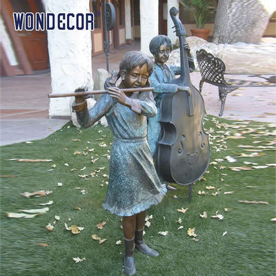 Custom Life Size Bronze statues of partners playing instruments together