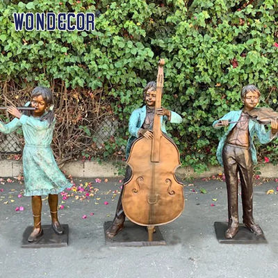 Custom Life Size Bronze statues of partners playing instruments together