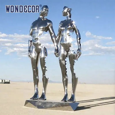 Realistic Size Casting Stainless Steel Sculpture Two People Holding Hands