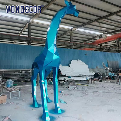 Intricate Forged Metal Sculpture Geometric Giraffe