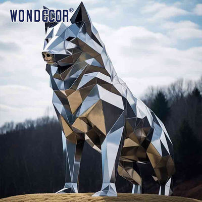 Outdoor metal forging geometric animal wolf stainless steel sculpture