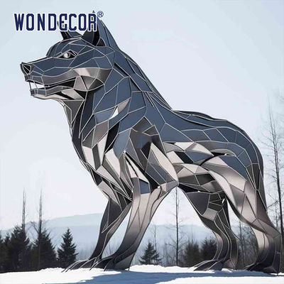 Outdoor metal forging geometric animal wolf stainless steel sculpture