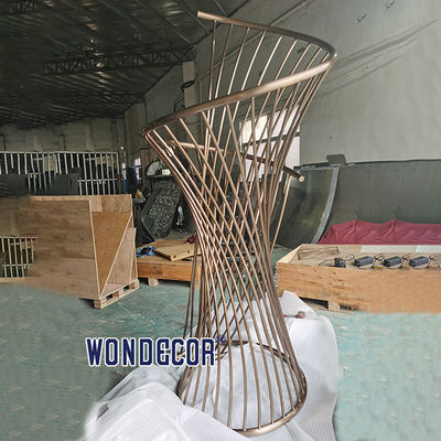 Large abstract outdoor square geometric metal art cross spiral circular tube stainless steel sculpture