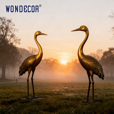 Large Retro-style Bronze Crane Sculpture for Outdoor Garden Landscape