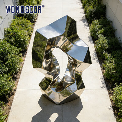 Large outdoor courtyard metal art modern geometric stainless steel sculpture