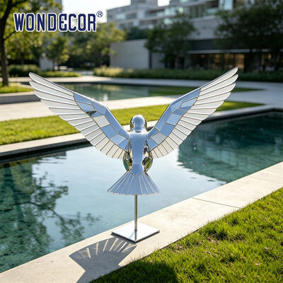 Large Mirror Stainless Steel Geometric Flying Bird Sculpture for Outdoor Garden Plaza Waterscape