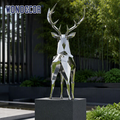 Custom Size Mirror Stainless Steel Geometric Deer Sculpture for Hotel Courtyard Landscape