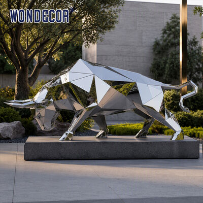 Large Mirror Stainless Steel Geometric Faceted Bull Sculpture for Enterprise Park & Sales Office Landscape