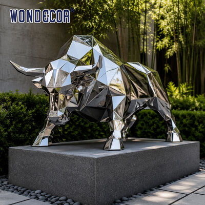 Large Mirror Stainless Steel Geometric Faceted Bull Sculpture for Enterprise Park & Sales Office Landscape