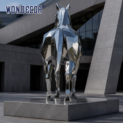 Large Mirror Stainless Steel Geometric Faceted Horse Sculpture for Corporate Plaza & Office Building Landscape