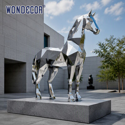 Large Mirror Stainless Steel Geometric Faceted Horse Sculpture for Corporate Plaza & Office Building Landscape