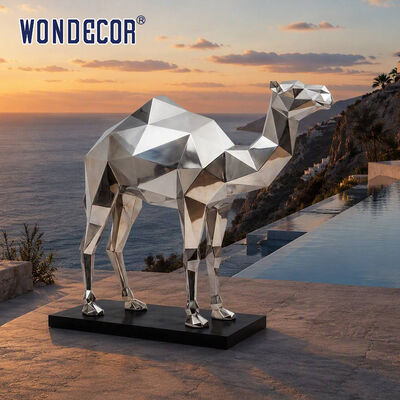 Large Mirror Stainless Steel Geometric Faceted Camel Sculpture for City Plaza & Scenic Spot Landscape