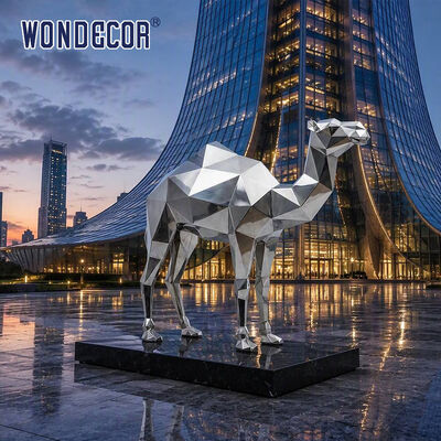 Large Mirror Stainless Steel Geometric Faceted Camel Sculpture for City Plaza & Scenic Spot Landscape