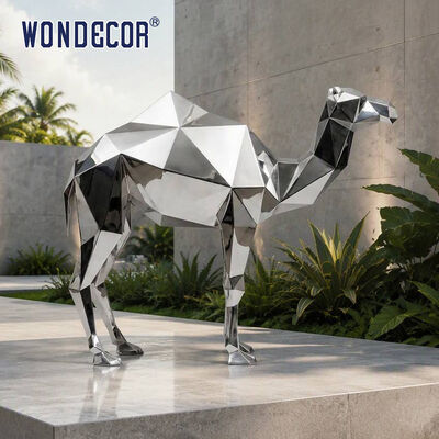 Custom Size Mirror Stainless Steel Geometric Dromedary Camel Sculpture for Resort Commercial Plaza Outdoor Art